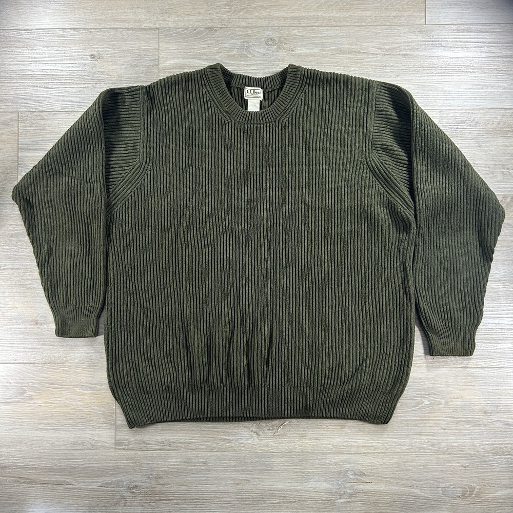 LL Bean Sweater Mens XXL Olive Cotton Chunky Knit Crewneck Australia Heritage